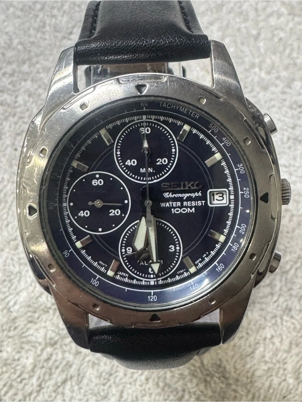 Seiko Men's Blue Dial Chronograph Watch with Black Strap